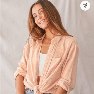 Lulus Easy to See Peach Oversized Button up Top